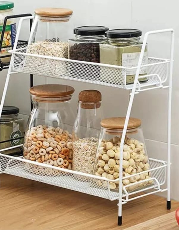 Metal Spice Rack 2 tear matte black storage shelf of kichen