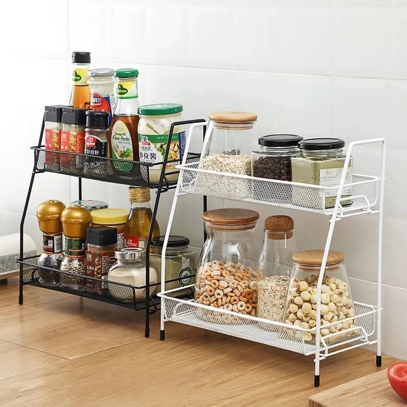 Metal Spice Rack 2 tear matte black storage shelf of kichen