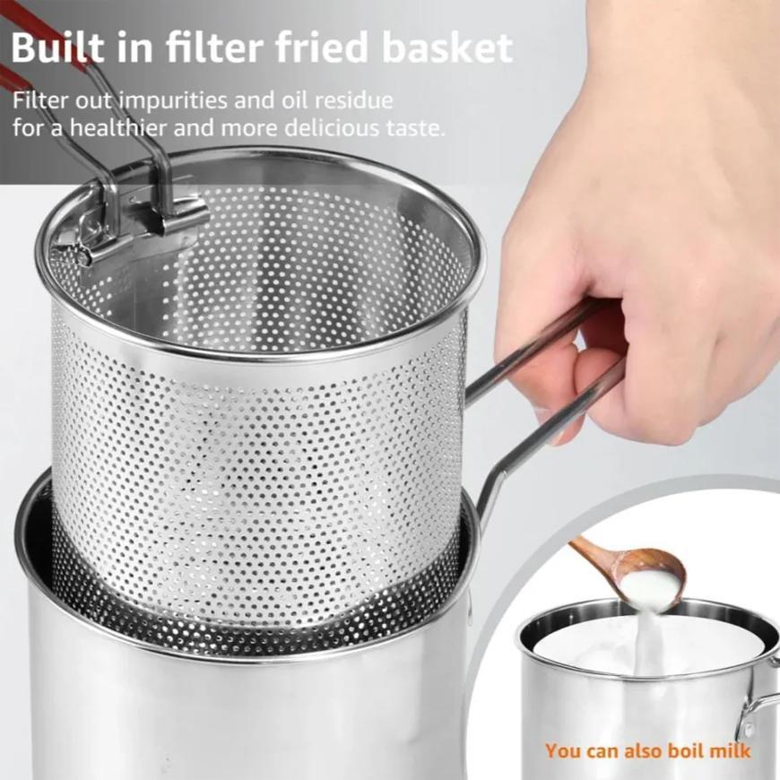 frying pot with strainer, oil filter pot, cooing pot portable cooking pot
